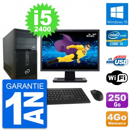 PC Tour Fujitsu P400 Ecran 22" i5-2400 RAM 4Go Disque Dur 250Go Windows 10 Wifi