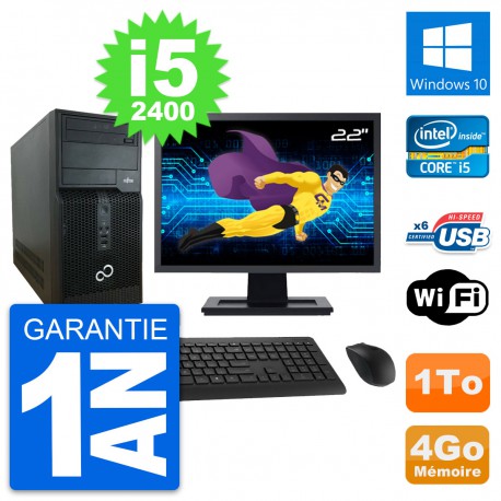 PC Tour Fujitsu P400 Ecran 22" Intel i5-2400 RAM 4Go Disque 1To Windows 10 Wifi