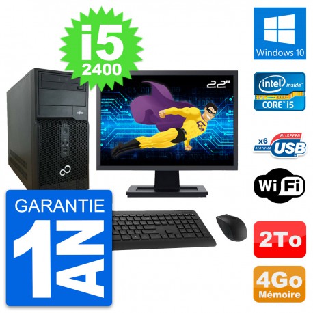 PC Tour Fujitsu P400 Ecran 22" Intel i5-2400 RAM 4Go Disque 2To Windows 10 Wifi
