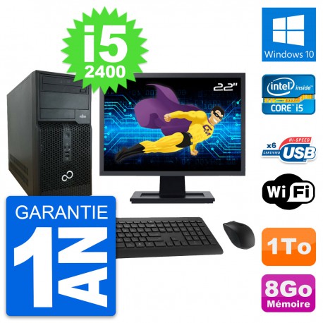 PC Tour Fujitsu P400 Ecran 22" Intel i5-2400 RAM 8Go Disque 1To Windows 10 Wifi