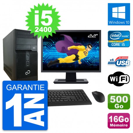 PC Tour Fujitsu P400 Ecran 22" i5-2400 RAM 16Go Disque Dur 500Go Windows 10 Wifi