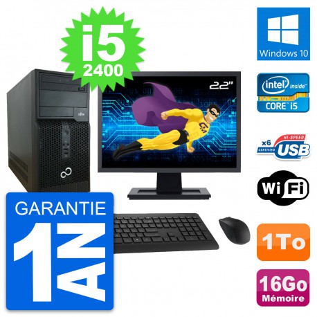 PC Tour Fujitsu P400 Ecran 22" Intel i5-2400 RAM 16Go Disque 1To Windows 10 Wifi