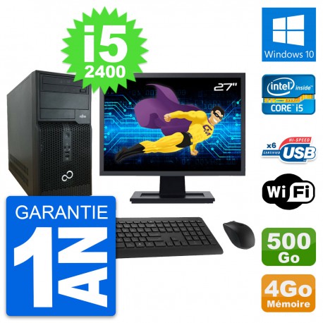 PC Tour Fujitsu P400 Ecran 27" i5-2400 RAM 4Go Disque Dur 500Go Windows 10 Wifi