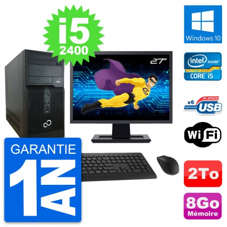 PC Tour Fujitsu P400 Ecran 27" Intel i5-2400 RAM 8Go Disque 2To Windows 10 Wifi