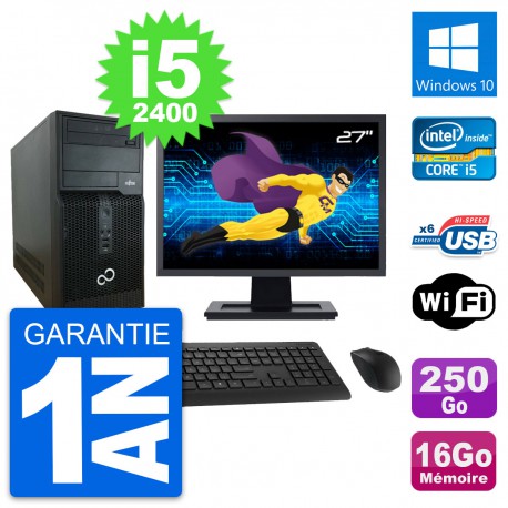 PC Tour Fujitsu P400 Ecran 27" i5-2400 RAM 16Go Disque Dur 250Go Windows 10 Wifi