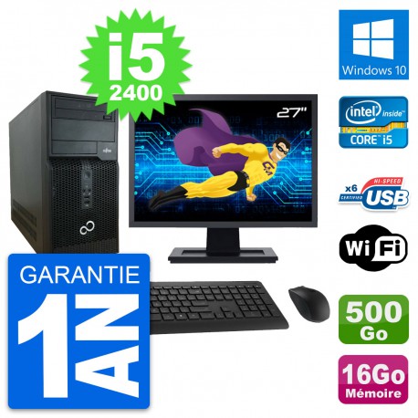 PC Tour Fujitsu P400 Ecran 27" i5-2400 RAM 16Go Disque Dur 500Go Windows 10 Wifi