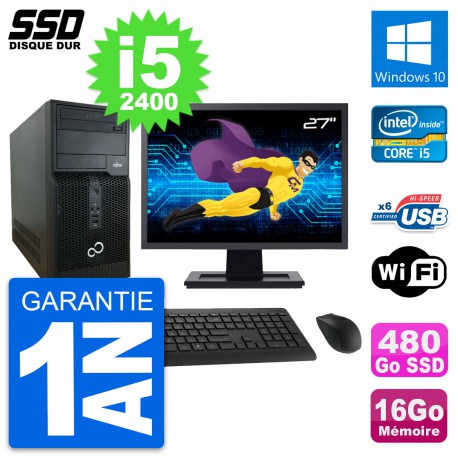 PC Tour Fujitsu P400 Ecran 27" Intel i5-2400 RAM 16Go SSD 480Go Windows 10 Wifi