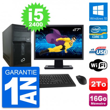 PC Tour Fujitsu P400 Ecran 27" Intel i5-2400 RAM 16Go Disque 2To Windows 10 Wifi