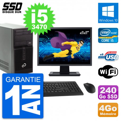 PC Tour Fujitsu P400 Ecran 22" Intel i5-3470 RAM 4Go SSD 240Go Windows 10 Wifi