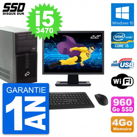 PC Tour Fujitsu P400 Ecran 22" Intel i5-3470 RAM 4Go SSD 960Go Windows 10 Wifi