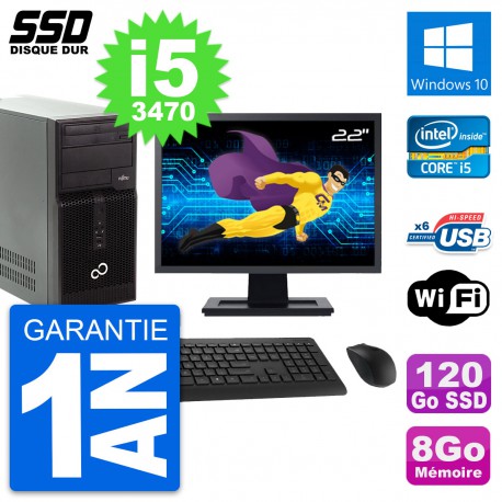 PC Tour Fujitsu P400 Ecran 22" Intel i5-3470 RAM 8Go SSD 120Go Windows 10 Wifi