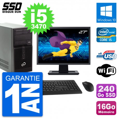 PC Tour Fujitsu P400 Ecran 27" Intel i5-3470 RAM 16Go SSD 240Go Windows 10 Wifi