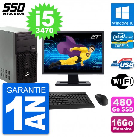 PC Tour Fujitsu P400 Ecran 27" Intel i5-3470 RAM 16Go SSD 480Go Windows 10 Wifi