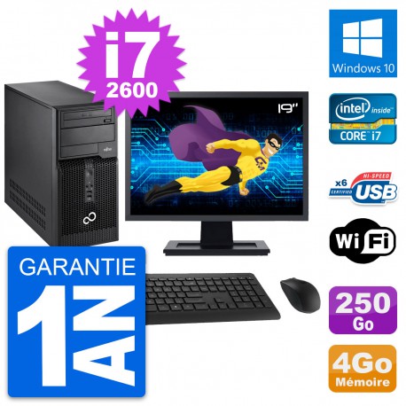 PC Tour Fujitsu P400 Ecran 19" i7-2600 RAM 4Go Disque 250Go Windows 10 Wifi