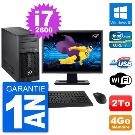 PC Tour Fujitsu P400 Ecran 19" Intel i7-2600 RAM 4Go Disque 2To Windows 10 Wifi
