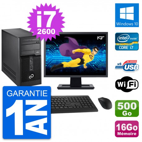 PC Tour Fujitsu P400 Ecran 19" i7-2600 RAM 16Go Disque 500Go Windows 10 Wifi