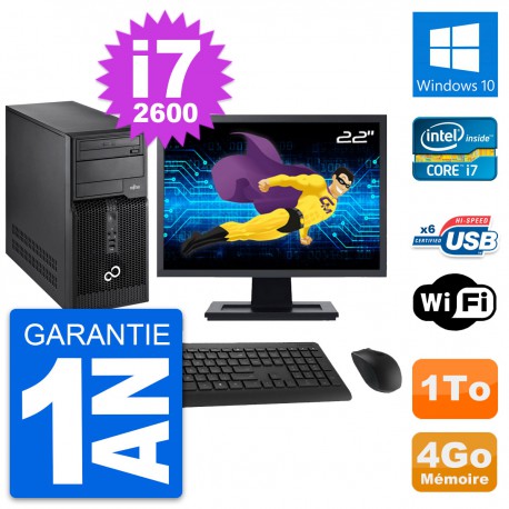PC Tour Fujitsu P400 Ecran 22" Intel i7-2600 RAM 4Go Disque 1To Windows 10 Wifi