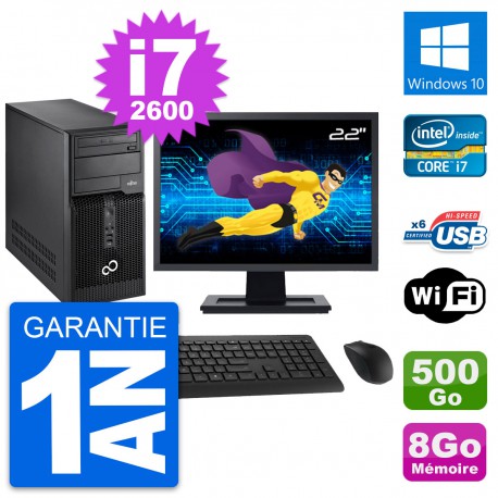 PC Tour Fujitsu P400 Ecran 22" i7-2600 RAM 8Go Disque Dur 500Go Windows 10 Wifi