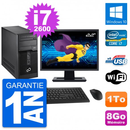 PC Tour Fujitsu P400 Ecran 22" Intel i7-2600 RAM 8Go Disque 1To Windows 10 Wifi