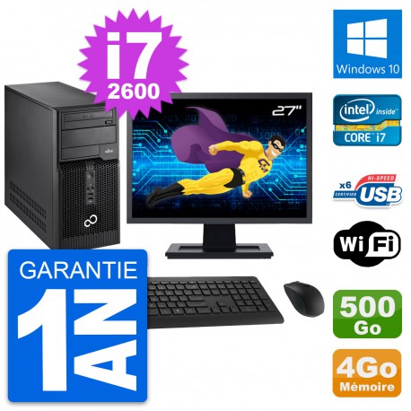 PC Tour Fujitsu P400 Ecran 27" i7-2600 RAM 4Go Disque Dur 500Go Windows 10 Wifi