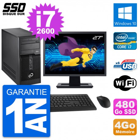 PC Tour Fujitsu P400 Ecran 27" Intel i7-2600 RAM 4Go SSD 480Go Windows 10 Wifi