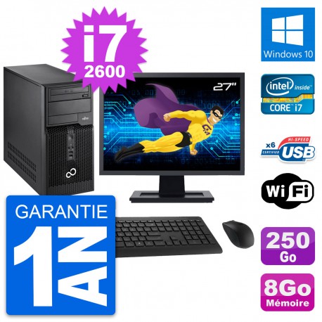 PC Tour Fujitsu P400 Ecran 27" i7-2600 RAM 8Go Disque Dur 250Go Windows 10 Wifi