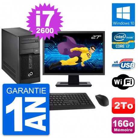 PC Tour Fujitsu P400 Ecran 27" Intel i7-2600 RAM 16Go Disque 2To Windows 10 Wifi