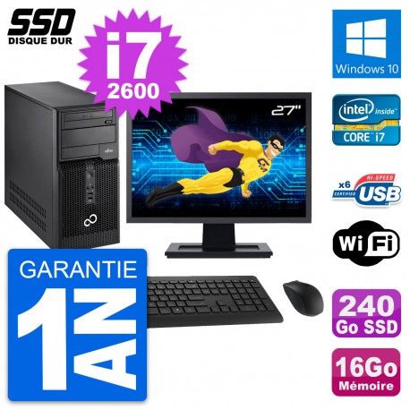 PC Tour Fujitsu P400 Ecran 27" Intel i7-2600 RAM 16Go SSD 240Go Windows 10 Wifi