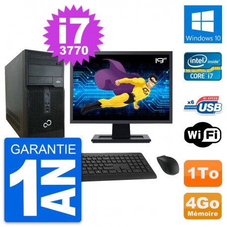PC Tour Fujitsu P400 Ecran 19" Intel i7-3770 RAM 4Go Disque 1To Windows 10 Wifi
