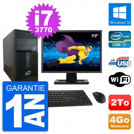 PC Tour Fujitsu P400 Ecran 19" Intel i7-3770 RAM 4Go Disque 2To Windows 10 Wifi