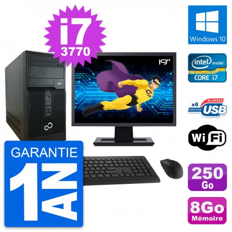 PC Tour Fujitsu P400 Ecran 19" i7-3770 RAM 8Go Disque Dur 250Go Windows 10 Wifi