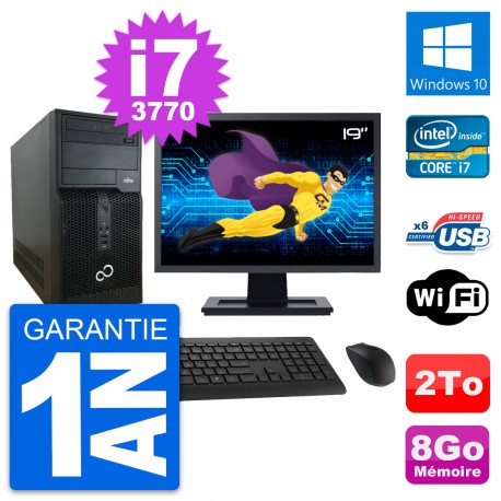 PC Tour Fujitsu P400 Ecran 19" Intel i7-3770 RAM 8Go Disque 2To Windows 10 Wifi