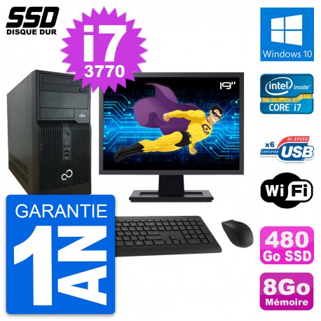 PC Tour Fujitsu P400 Ecran 19" Intel i7-3770 RAM 8Go SSD 480Go Windows 10 Wifi