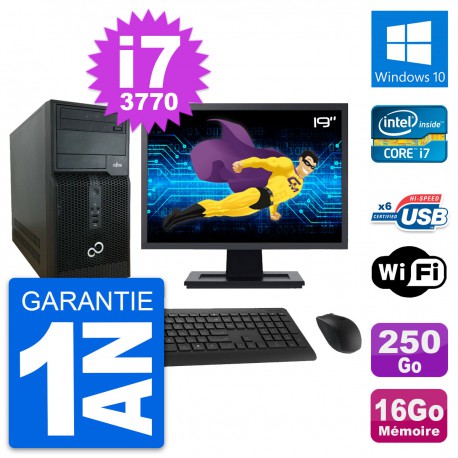 PC Tour Fujitsu P400 Ecran 19" i7-3770 RAM 16Go Disque 250Go Windows 10 Wifi