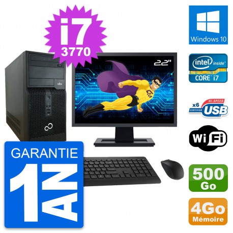 PC Tour Fujitsu P400 Ecran 22" i7-3770 RAM 4Go Disque Dur 500Go Windows 10 Wifi