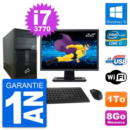 PC Tour Fujitsu P400 Ecran 22" Intel i7-3770 RAM 8Go Disque 1To Windows 10 Wifi