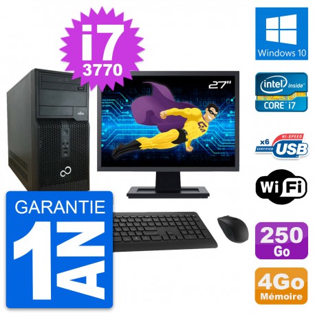 PC Tour Fujitsu P400 Ecran 27" i7-3770 RAM 4Go Disque Dur 250Go Windows 10 Wifi