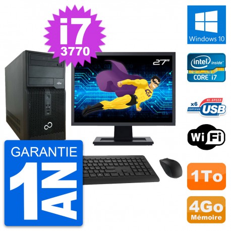 PC Tour Fujitsu P400 Ecran 27" i7-3770 RAM 4Go Disque Dur 1To Windows 10 Wifi