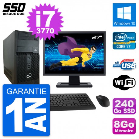 PC Tour Fujitsu P400 Ecran 27" Intel i7-3770 RAM 8Go SSD 240Go Windows 10 Wifi