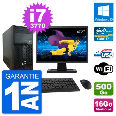 PC Tour Fujitsu P400 Ecran 27" i7-3770 RAM 16Go Disque Dur 500Go Windows 10 Wifi