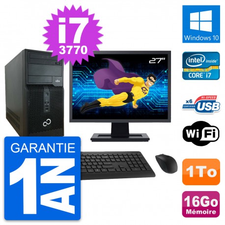 PC Tour Fujitsu P400 Ecran 27" Intel i7-3770 RAM 16Go Disque 1To Windows 10 Wifi