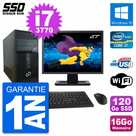 PC Tour Fujitsu P400 Ecran 27" Intel i7-3770 RAM 16Go SSD 120Go Windows 10 Wifi