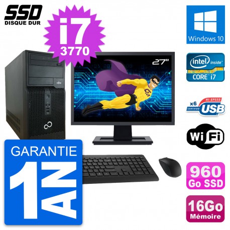 PC Tour Fujitsu P400 Ecran 27" Intel i7-3770 RAM 16Go SSD 960Go Windows 10 Wifi