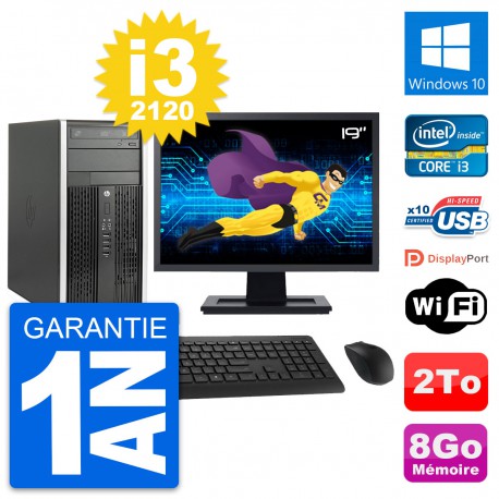 PC Tour HP Pro 6300 CMT Ecran 19" i3-2120 RAM 8Go Disque Dur 2To Windows 10 Wifi
