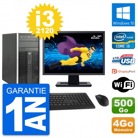 PC Tour HP Pro 6300 CMT Ecran 22" i3-2120 RAM 4Go Disque 500Go Windows 10 Wifi