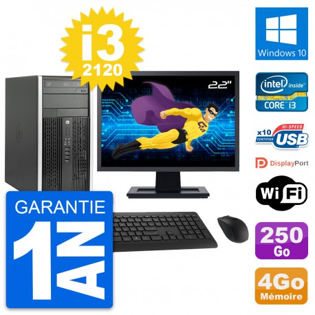PC Tour HP Pro 6300 CMT Ecran 22" i3-2120 RAM 4Go Disque 250Go Windows 10 Wifi