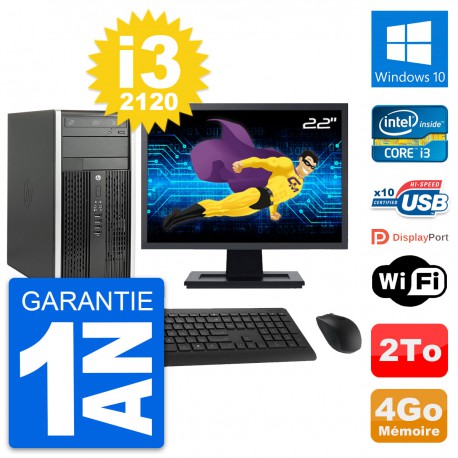 PC Tour HP Pro 6300 CMT Ecran 22" i3-2120 RAM 4Go Disque Dur 2To Windows 10 Wifi