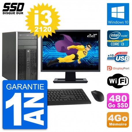 PC Tour HP 6300 CMT Ecran 22" Intel i3-2120 RAM 4Go SSD 480Go Windows 10 Wifi