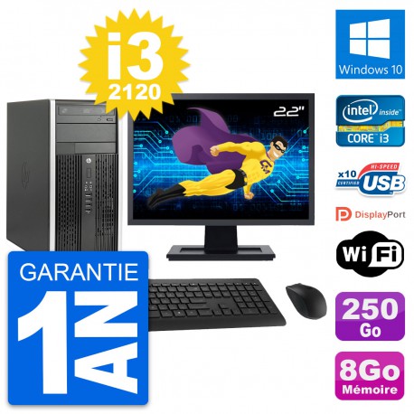 PC Tour HP Pro 6300 CMT Ecran 22" i3-2120 RAM 8Go Disque 250Go Windows 10 Wifi