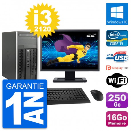 PC Tour HP Pro 6300 CMT Ecran 22" i3-2120 RAM 16Go Disque 250Go Windows 10 Wifi